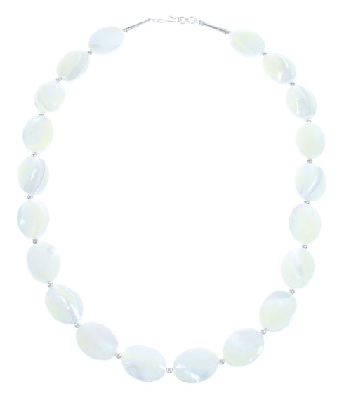 Sterling Silver Mother Of Pearl Bead Necklace KX121010